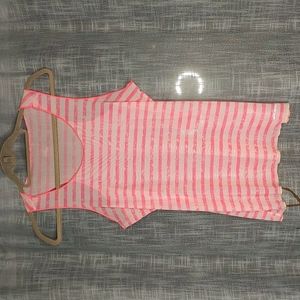 Brooks Hot Pink Stripe Mesh Running Tank Top